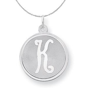 Silver, Makayla Collection, 20mm Disc Initial K Necklace - 24 In